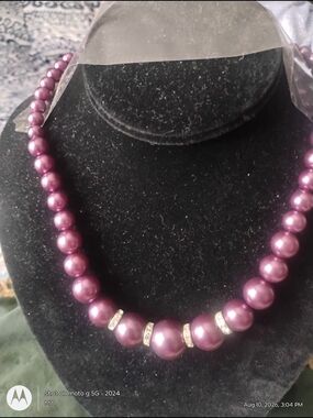 paparazzi Purple Pearl Statement Necklace with Rhinestone Spacers